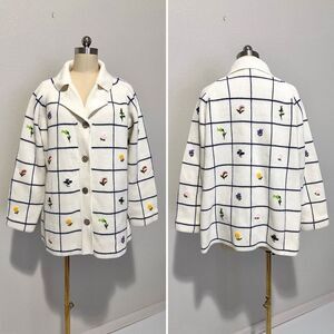 Vtg Lilly of California Embroidered Long Line Cardigan 44/ L Cottage Core Granny